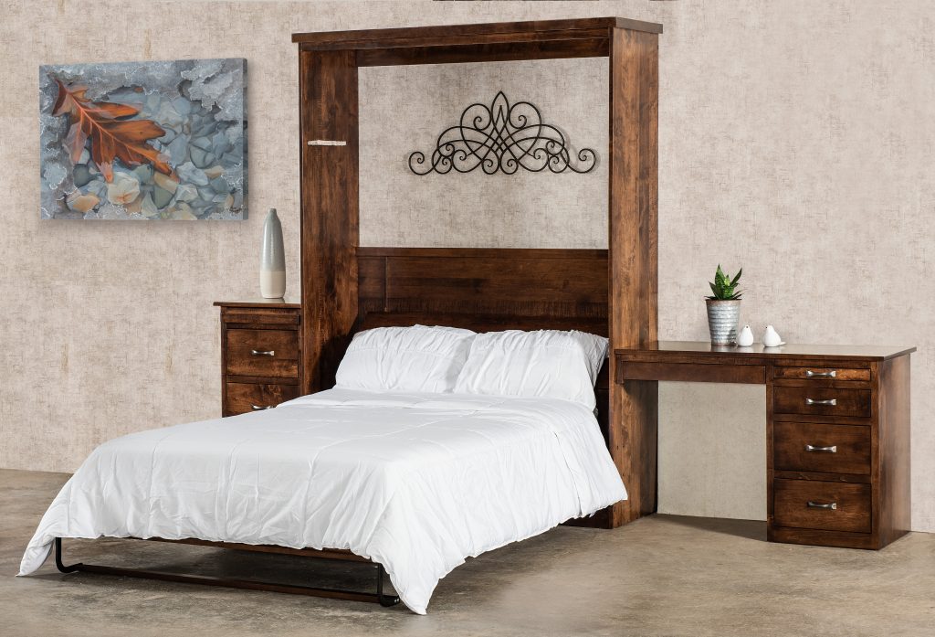 solid wood storage murphy bed with mattress