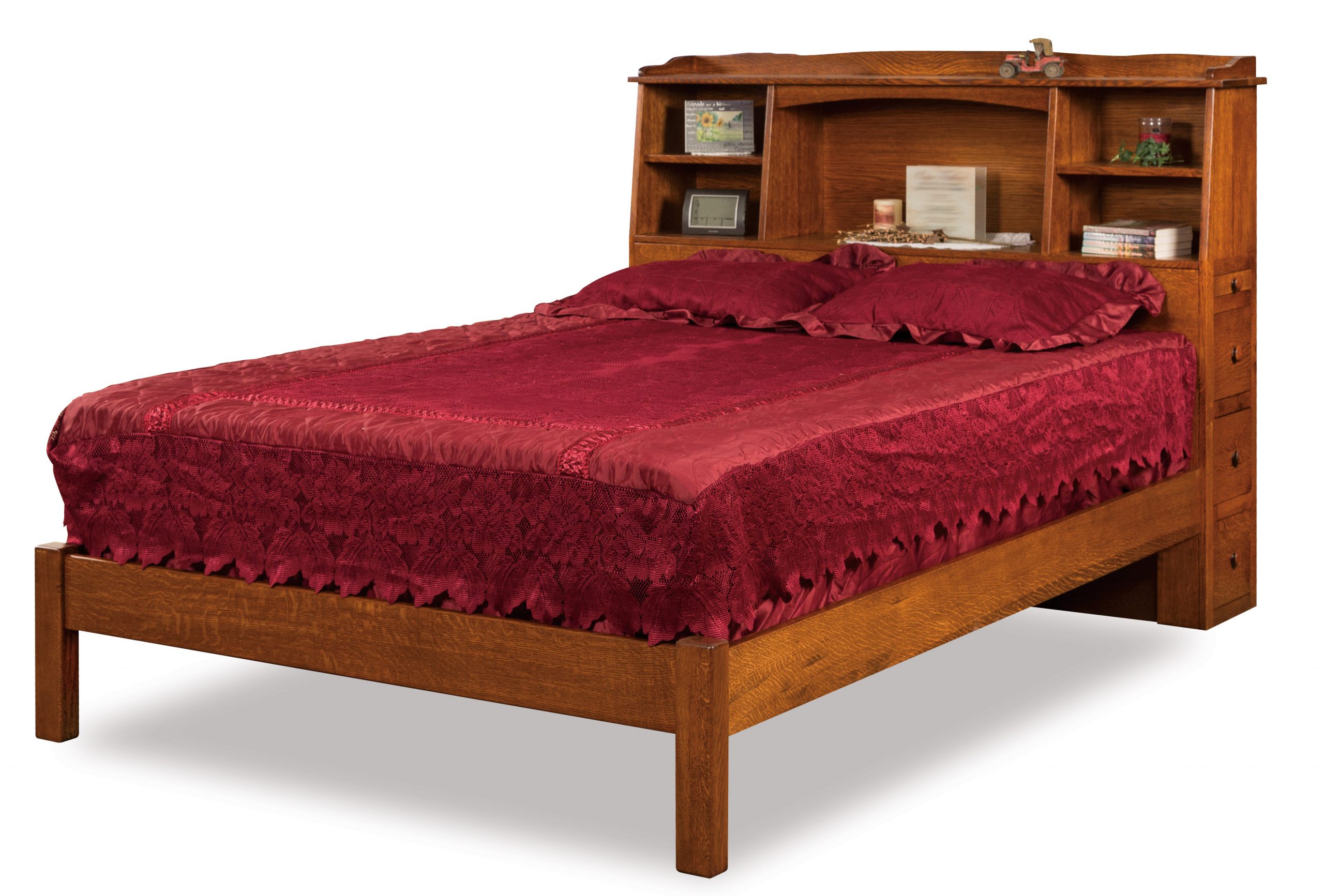 Solid Wood Queen Storage Bed With Bookcase Headboard Hanaposy 