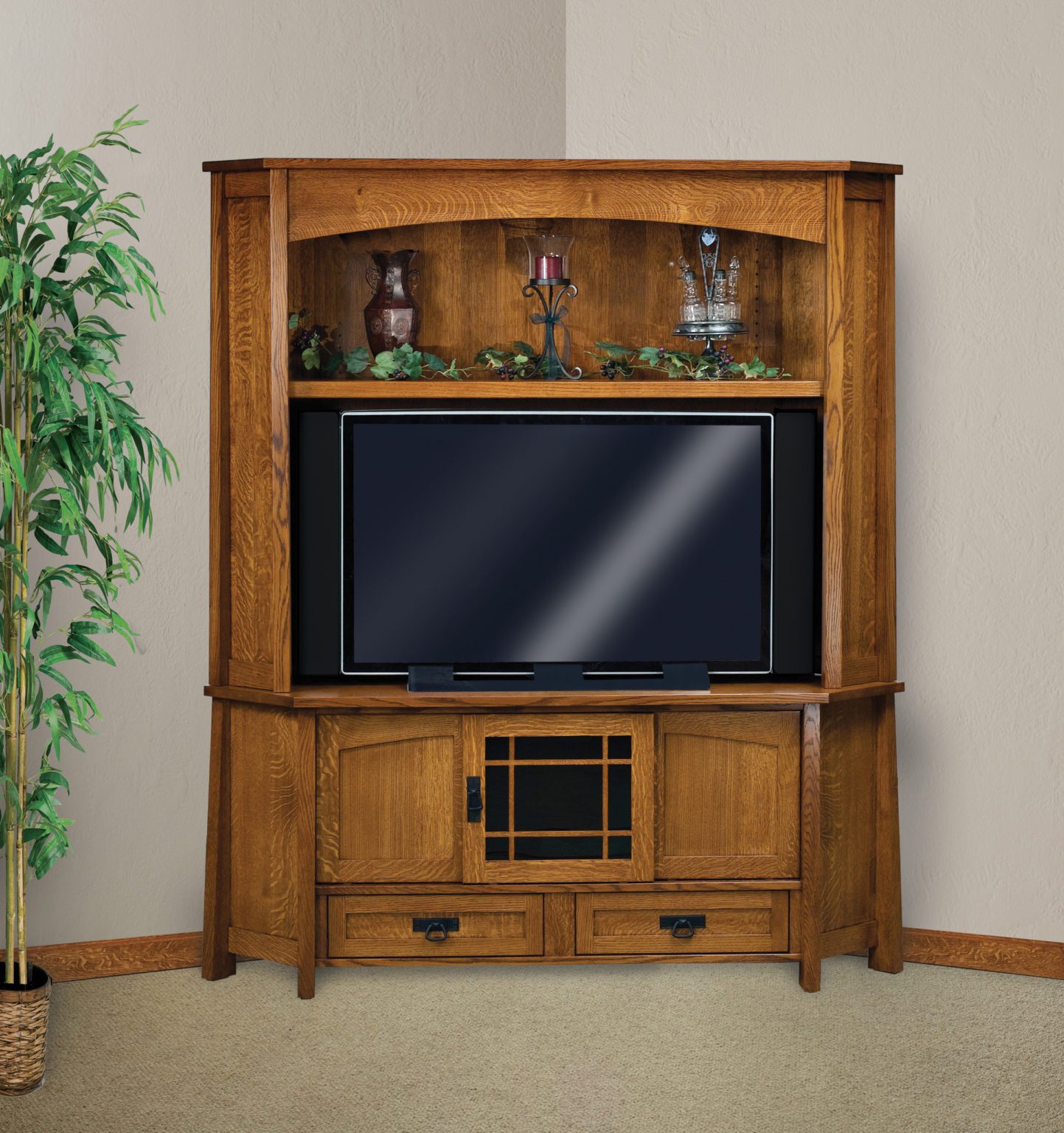 Modesto Corner TV Hutch Amish Solid Wood TV Stands Kvadro Furniture