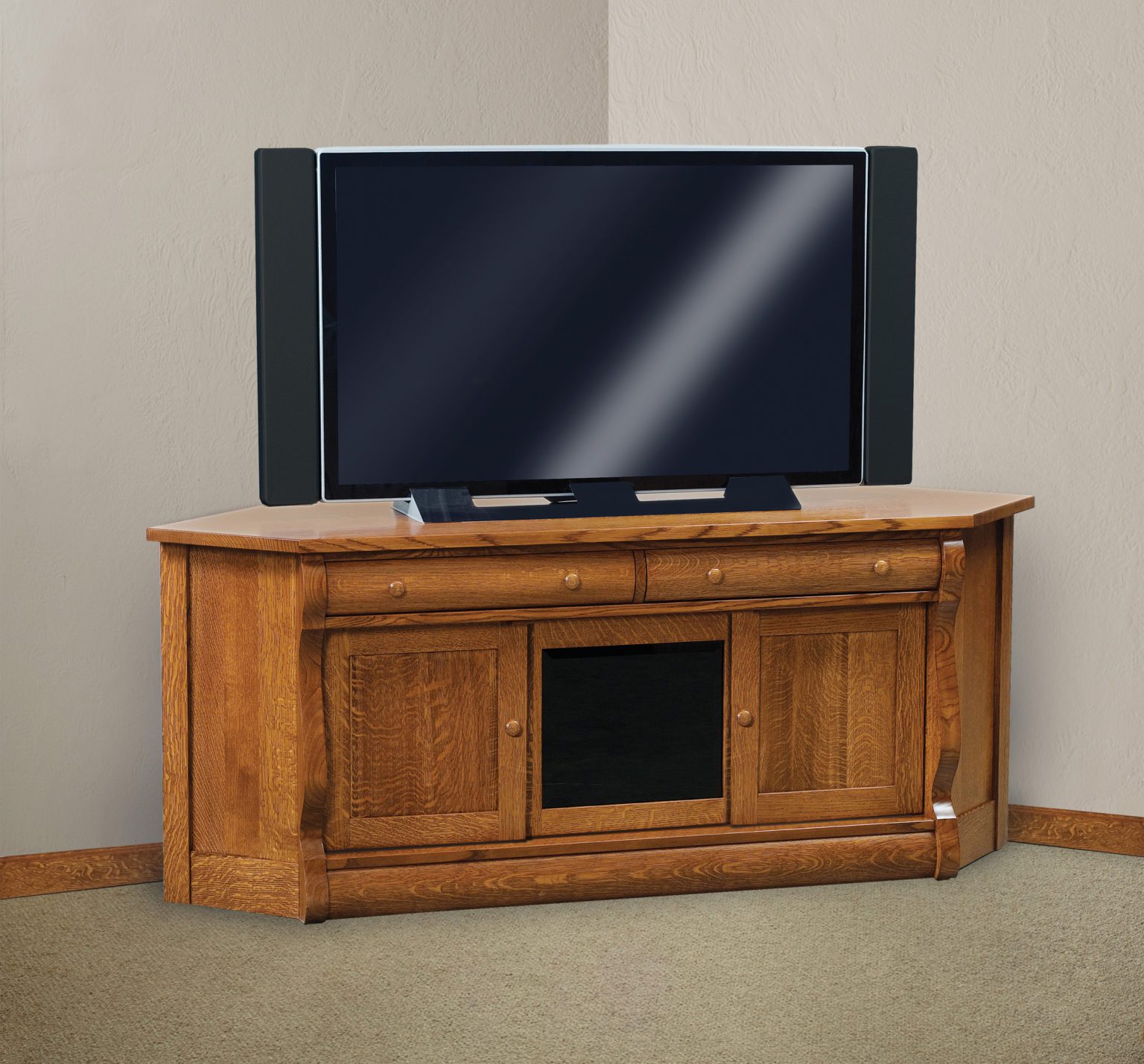 Old Classic Sleigh Corner TV Stand Amish Solid Wood TV Stands 